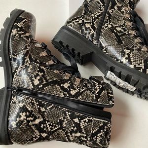 Snakeskin Combat Boots with Silver Detail